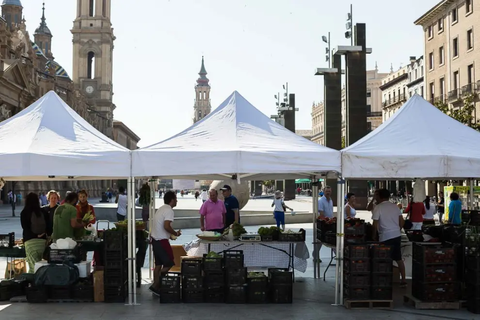 Mercado ecológico en la Plaza del Pilar