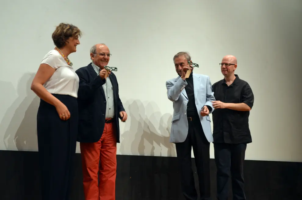 Emilio Gutiérrez Caba y Luis Varela, durante la entrega de los premios en el Festival de Cine de Comedia de Tarazona.