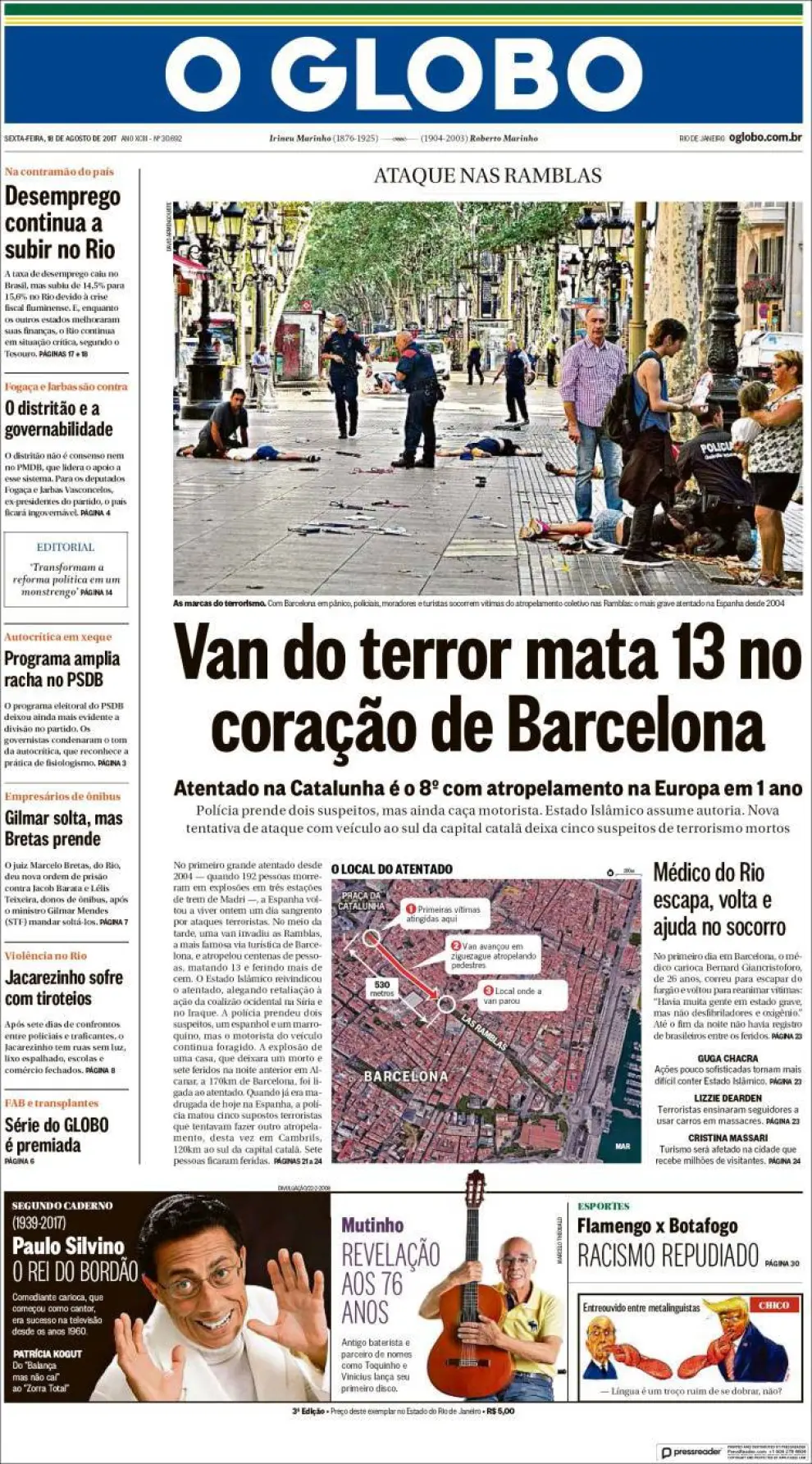 La prensa mundial recoge el "terror" provocado por los atentados en Cataluña