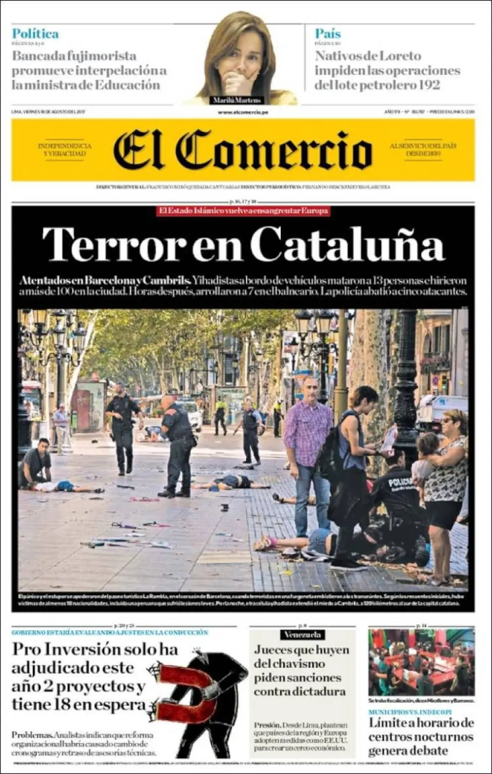 La prensa mundial recoge el "terror" provocado por los atentados en Cataluña