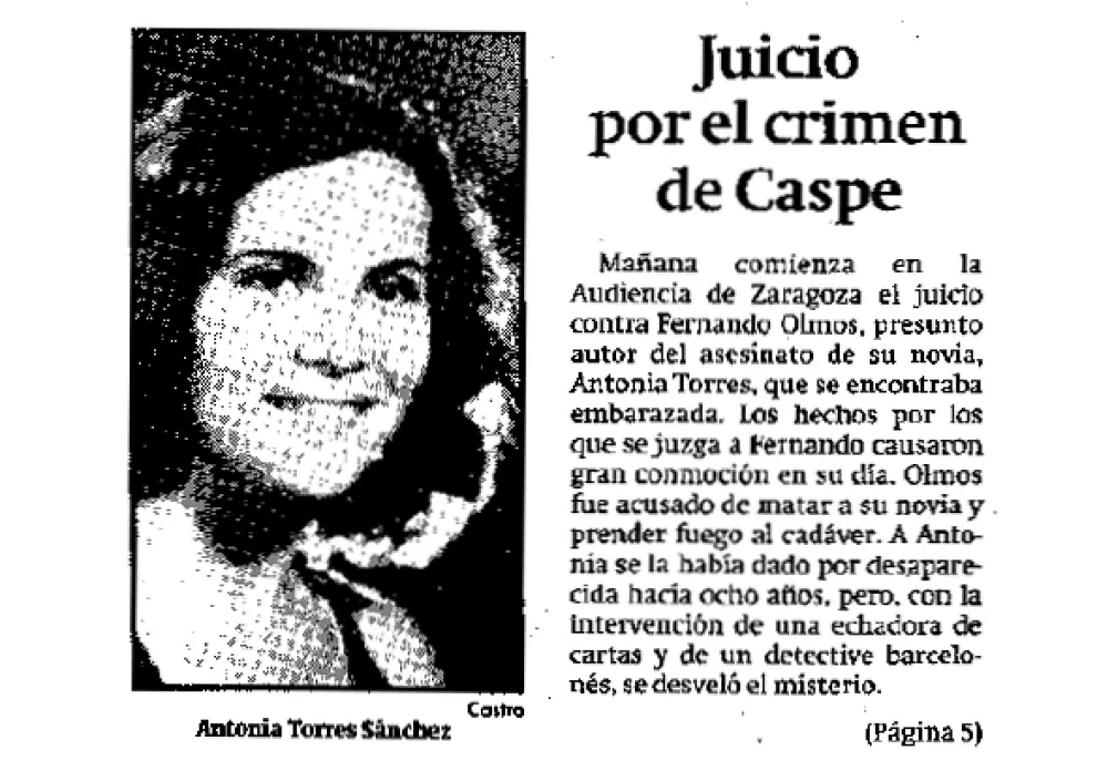 Pieza publicada el 19 de enero de 1989 en la portada de HERALDO DE ARAGÓN sobre el comienzo del juicio por el crimen de Caspe