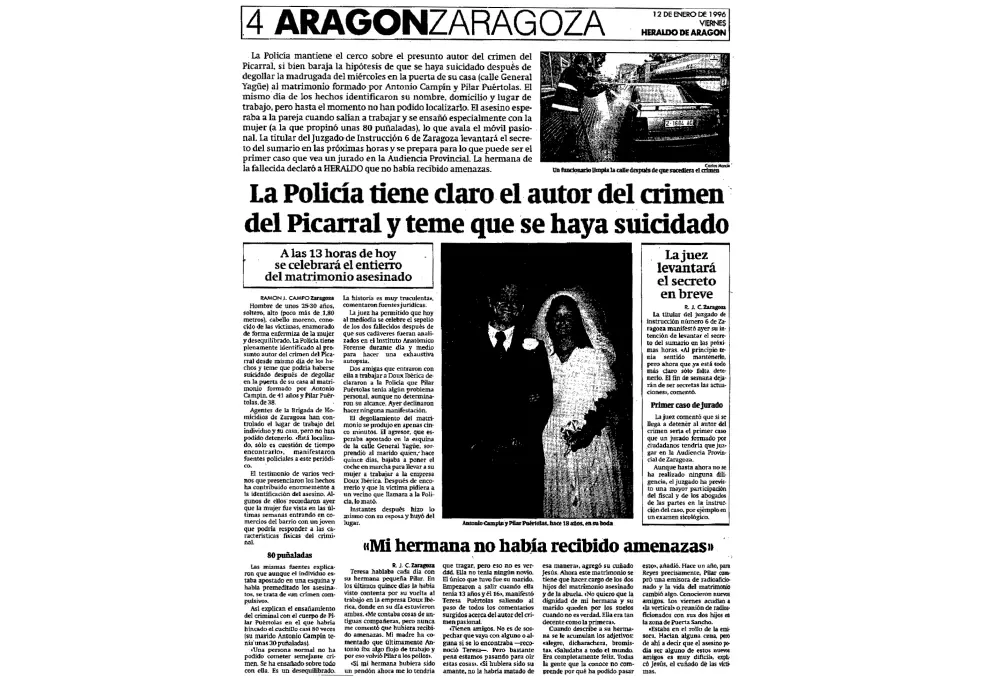 Noticia publicada en HERALDO el 12 de enero de 1996 sobre las pesquisas de la Policía en relación al asesinato de los radioaficionados.
