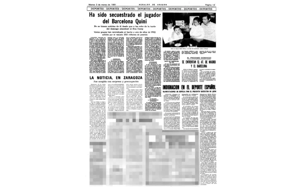 Artículo publicado el 3 de marzo de 1981 en HERALDO sobre el secuestro de Quini