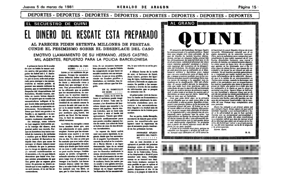 Artículo publicado en HERALDO el 5 de marzo de 1981 sobre el pesimismo entre la familia de Quini por la falta de comunicación con los secuestradores