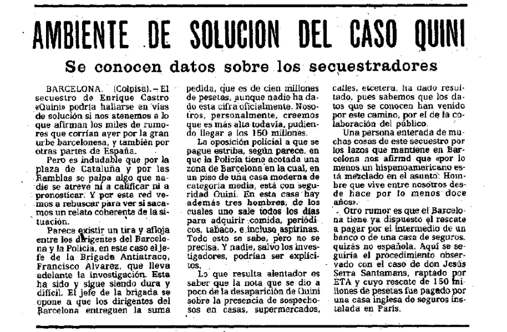 Artículo del 12 de marzo de 1981 publicado en HERALDO sobre el secuestro de Quini