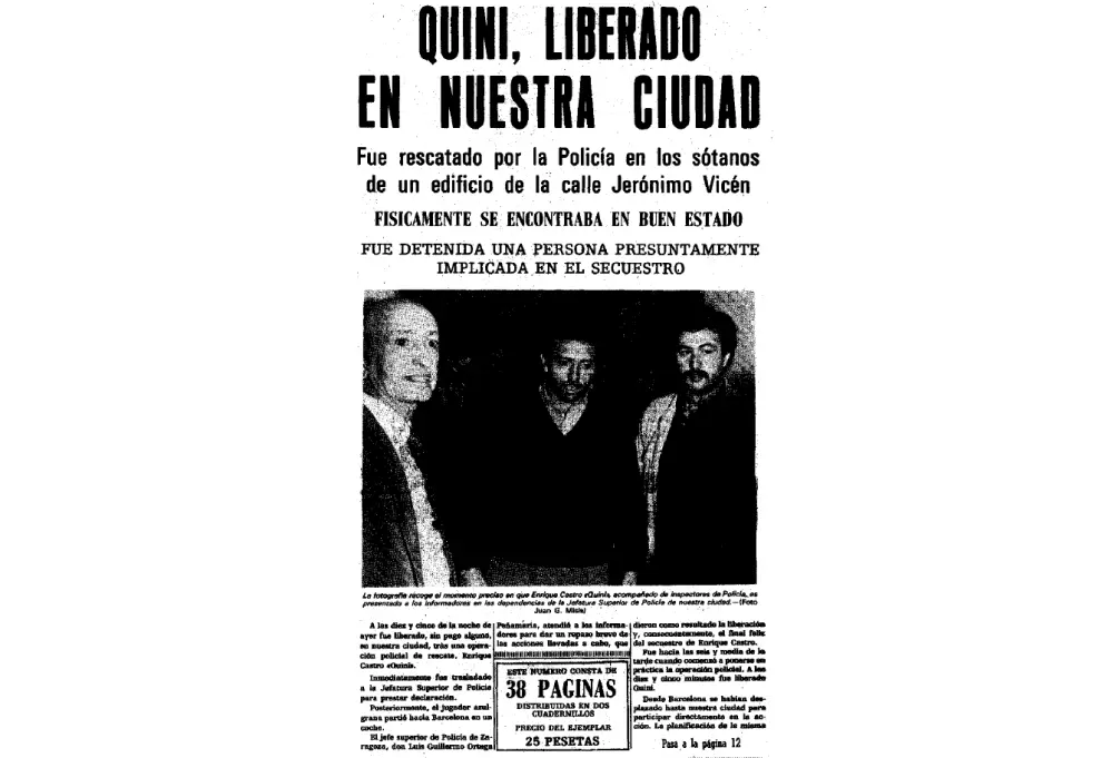 Noticia sobre la liberación de Quini en Zaragoza publicada el 26 de marzo de 1981 en HERALDO