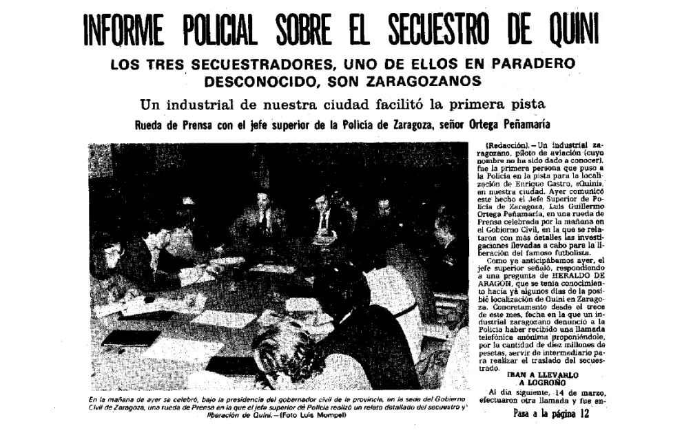 Noticia del 27 de marzo de 1981 publicada en la portada de HERALDO con la información de primera mano de la Policía Nacional