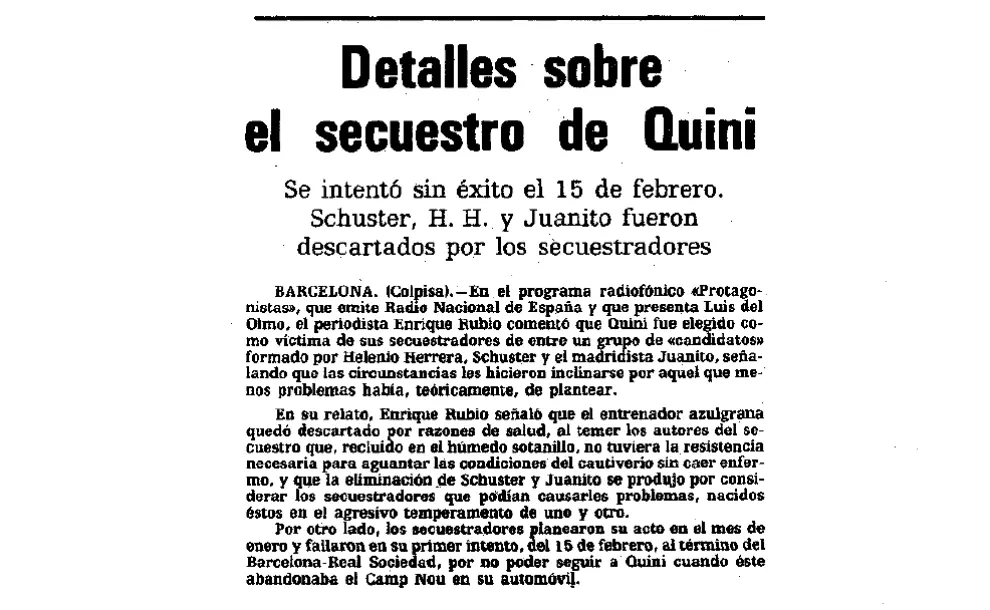 Artículo publicado el 1 de abril de 1981 en HERALDO sobre los planes de los secuestradores, que antes de escoger a Quini pensaron en retener a Schuster o Juanito