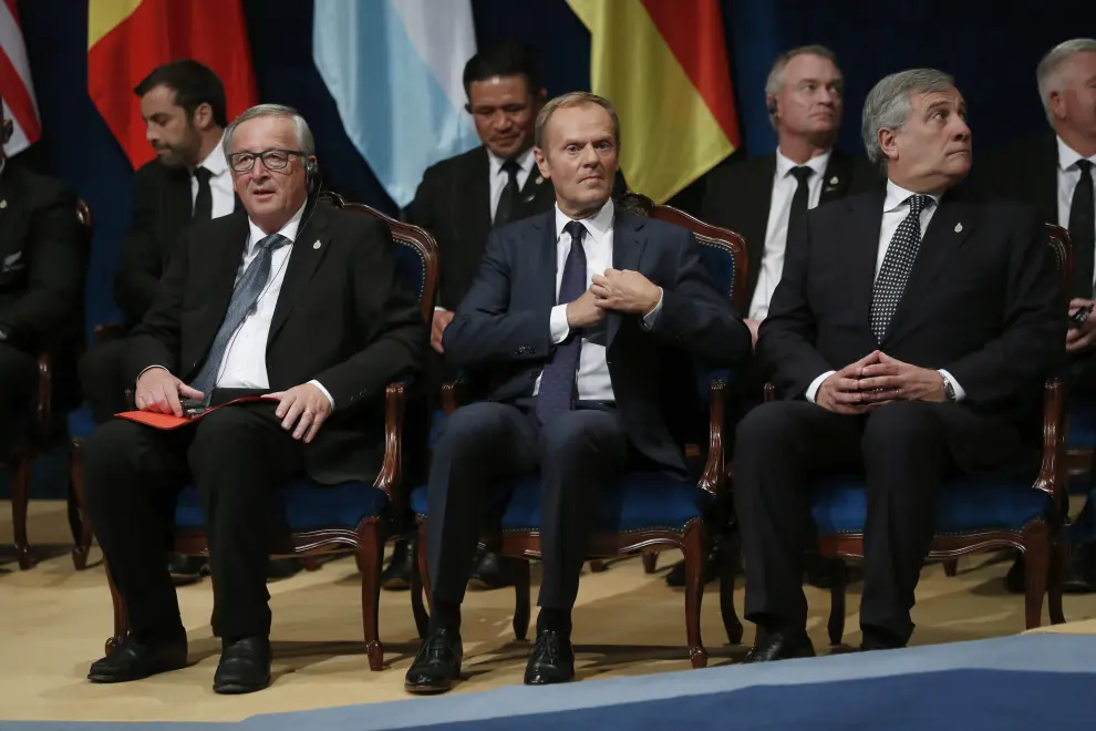 Jean-Claude Juncker, Donald Tusk y Antonio Tajani