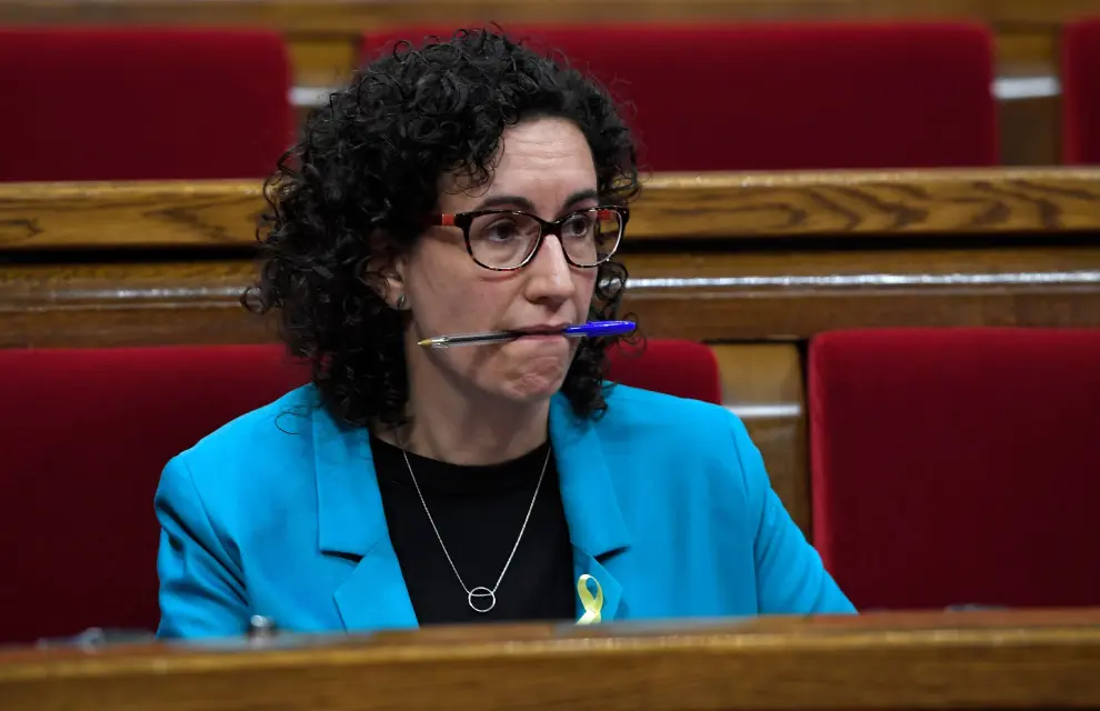 La portavoz de Junts pel sí Marta Rovira, en la sesión histórica en el Parlament para votar la declaración de independencia