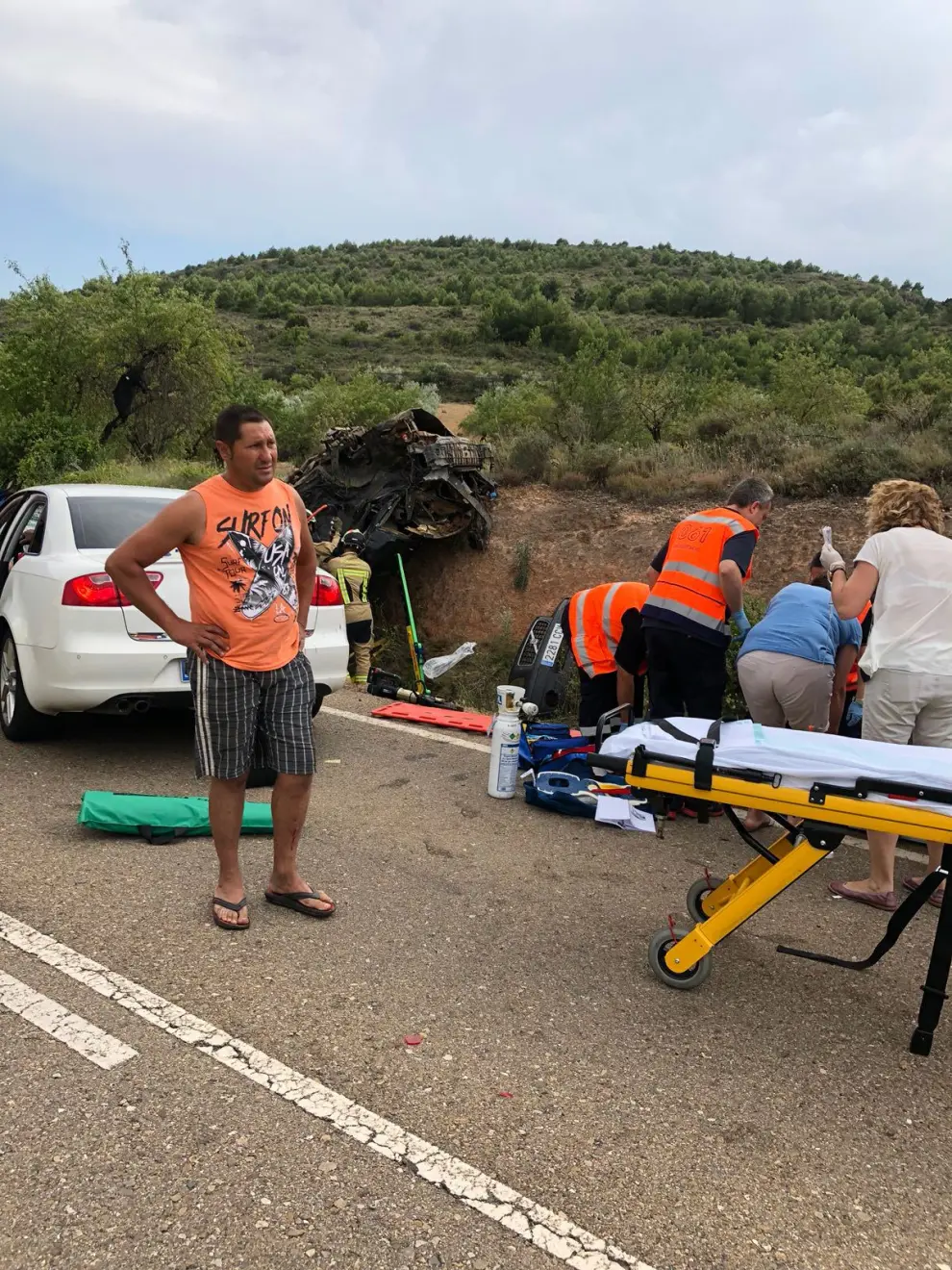 Imagen tomada ayer entre El Frasno y Sabiñán, donde se registró un accidente con dos víctimas mortales.