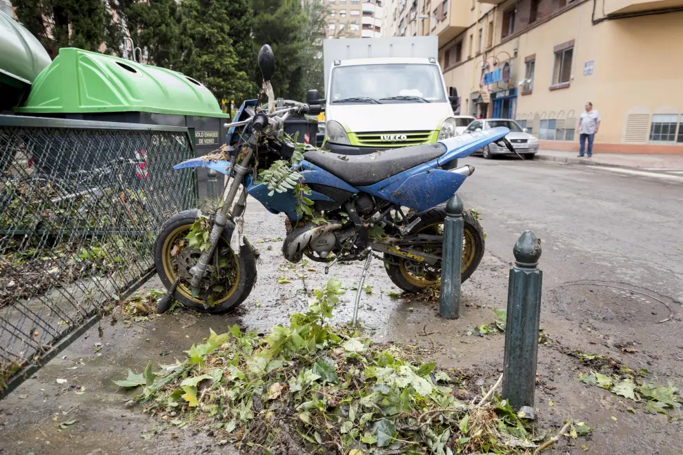 Los destrozos de la tormenta en la calle Galán Bergua