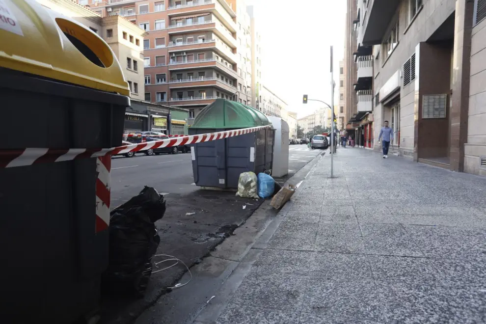 Quema de contenedores  en tres calles de Zaragoza