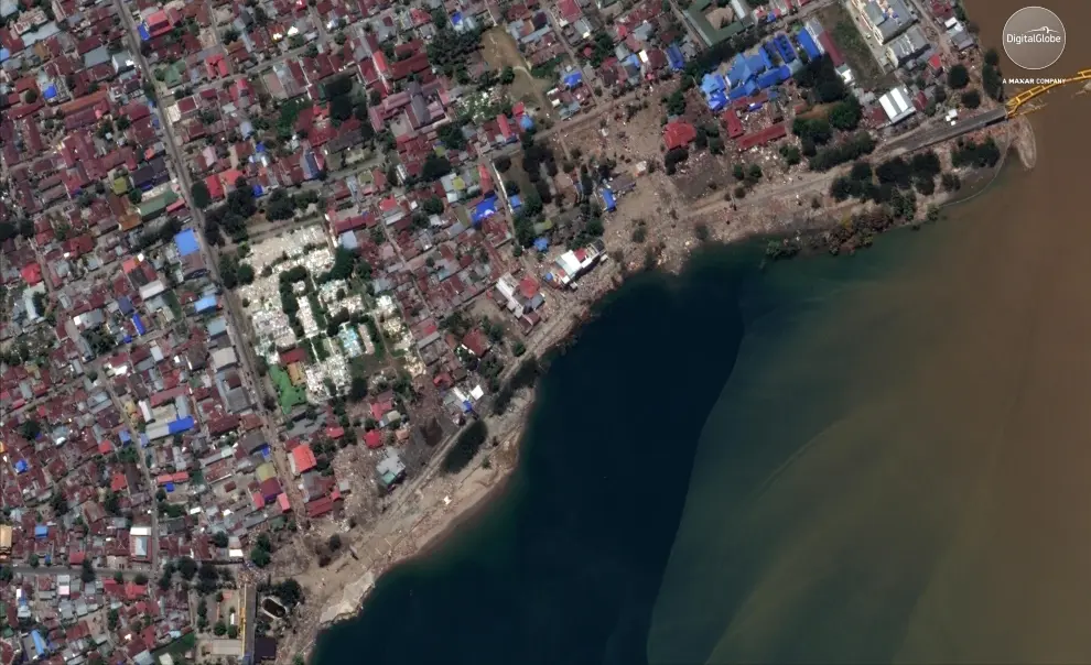La misma zona de Palu, tras el tsunami.