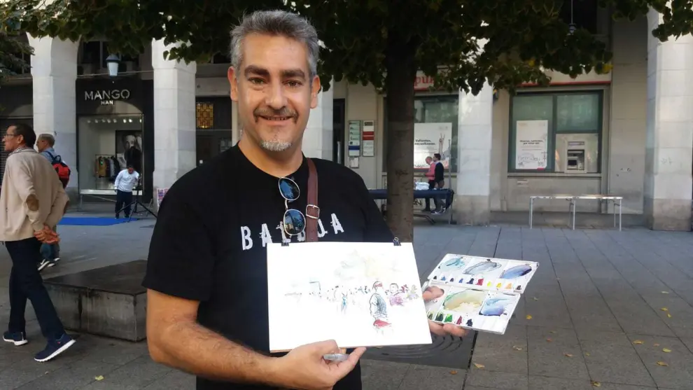 Martín Muro, dibujante de Bilbao, ha practicado Urban Sketch dibujando a varios baturros.