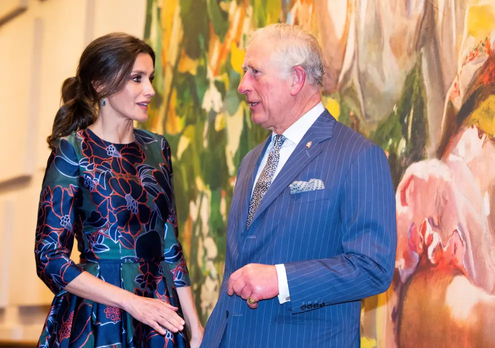 Britain's Charles, the Prince of Wales with Queen Letizia of Spain attend the opening of Sorolla: Spanish Master of Light at the National Gallery in London, Britain March 13, 2019.  Jeff Gilbert/Pool via REUTERS [[[REUTERS VOCENTO]]] BRITAIN-ROYALS/SPAIN