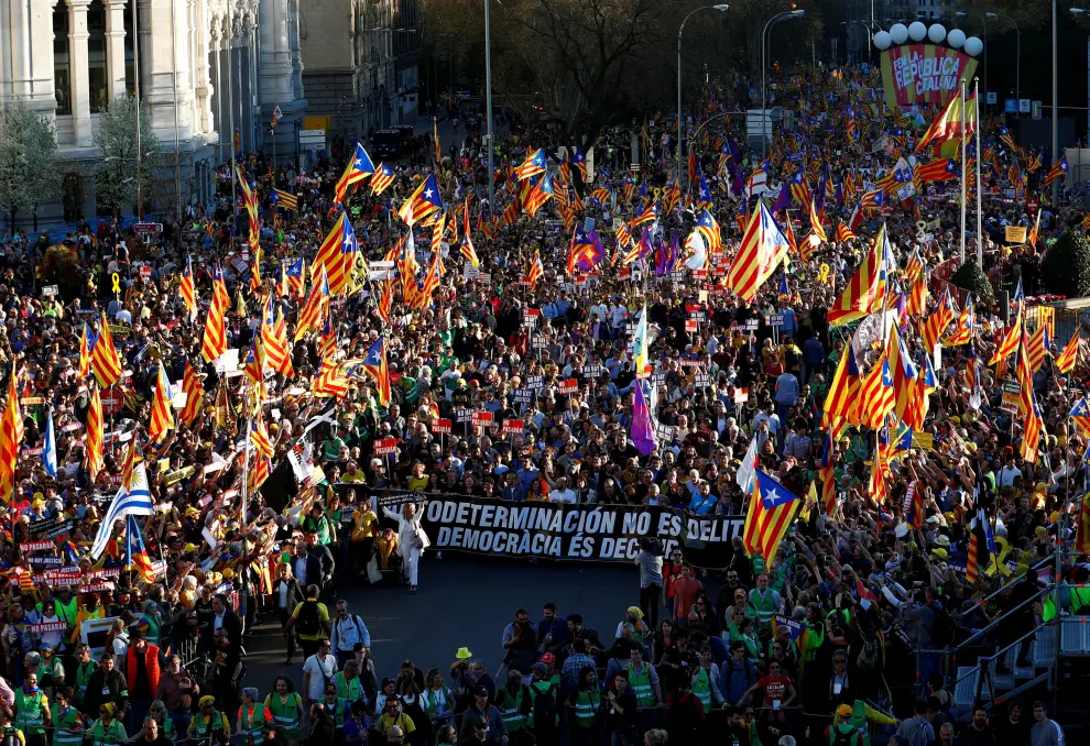 People gather ahead of a rally of Catalan separatist organisations, in Madrid, Spain March 16, 2019.  REUTERS/Juan Medina [[[REUTERS VOCENTO]]] SPAIN-POLITICS/CATALONIA