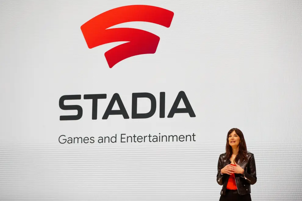 Jade Raymond, head of Google's Stadia Games and Entertainment, speaks on stage during a keynote address at the Game Developers Conference in San Francisco, California, U.S., March 19, 2019. REUTERS/Stephen Lam [[[REUTERS VOCENTO]]] ALPHABET-GOOGLE/GAMING