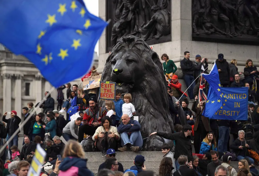 London (United Kingdom), 23/03/2019.- Protesters with a banners 'You don't speak for Me' attend the 'Put it to the People' march in London, Britain, 23 March 2019. Hundreds of thousands of people take part in the protest calling for a referendum on the final Brexit deal. (Protestas, Reino Unido, Estados Unidos, Londres) EFE/EPA/NEIL HALL Put it to the People march in London