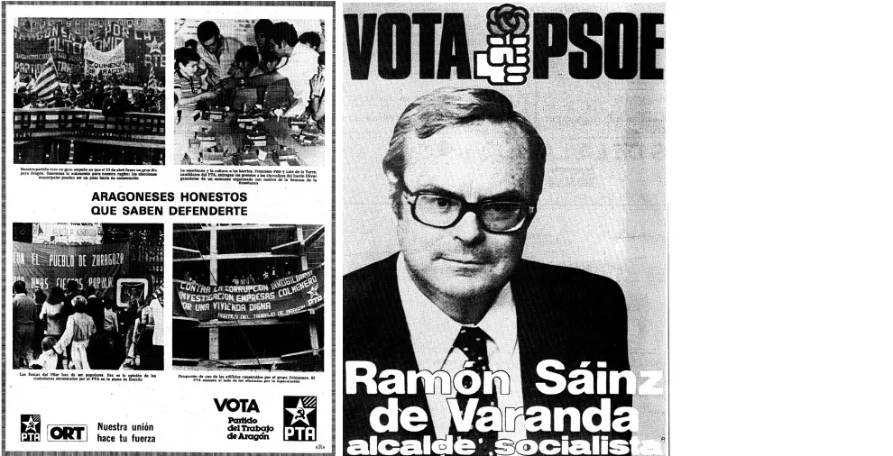 Carteles de la ORT y el PSOE aparecidos en HERALDO.