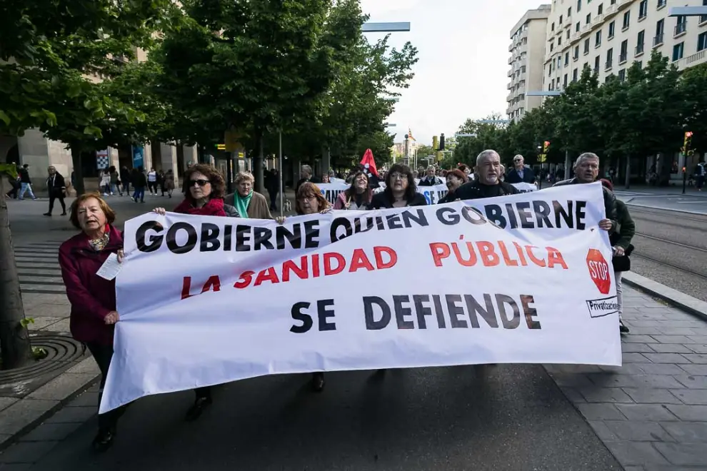 Manifestación de este jueves en Zaragoza en defensa de la sanidad pública.