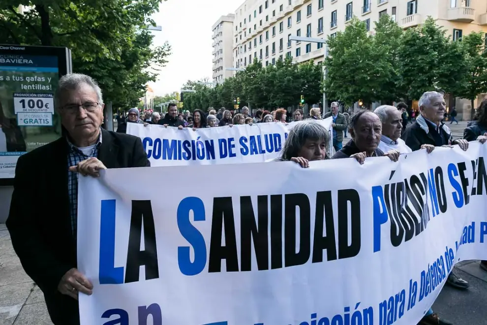 Manifestación de este jueves en Zaragoza en defensa de la sanidad pública.