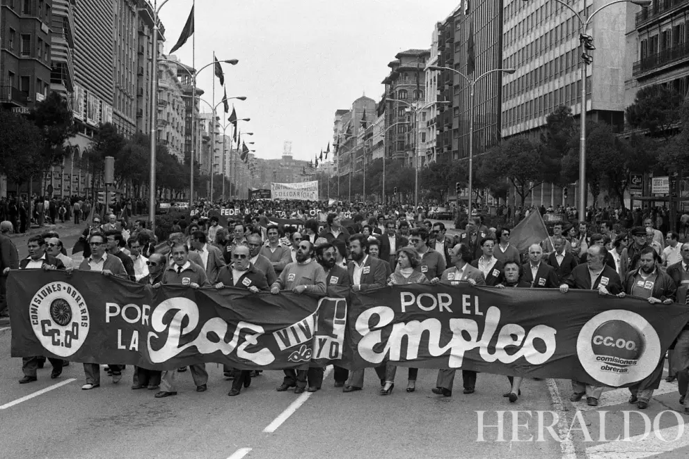 Manifestación del Primero de Mayo en Zaragoza en 1978.