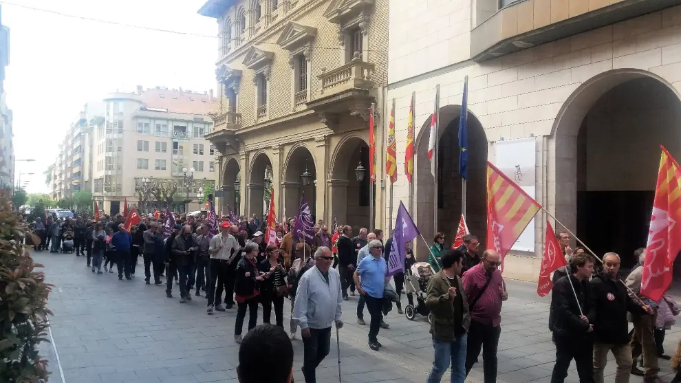 Manifestación en Huesca por el Día del Trabajador.
