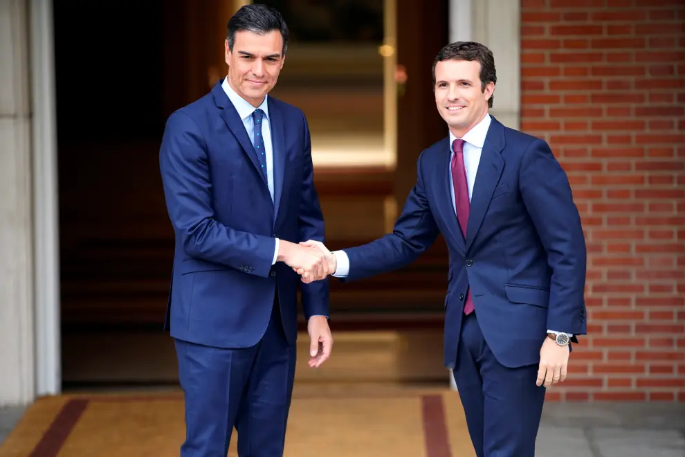 Spain's acting Prime Minister Pedro Sanchez reacts during a meeting with People's Party (PP) leader Pablo Casado at the Moncloa Palace in Madrid, Spain, May 6, 2019. REUTERS/Juan Medina [[[REUTERS VOCENTO]]] SPAIN-POLITICS/