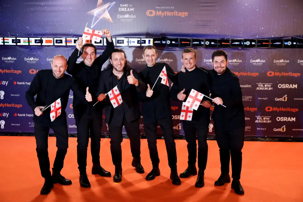 Contestants Hatari of Iceland pose on the "Orange Carpet" during the opening ceremony of the 2019 Eurovision Song Contest in Tel Aviv, Israel May 12, 2019. REUTERS/Amir Cohen [[[REUTERS VOCENTO]]] MUSIC-EUROVISION/ISRAEL-ORANGE CARPET
