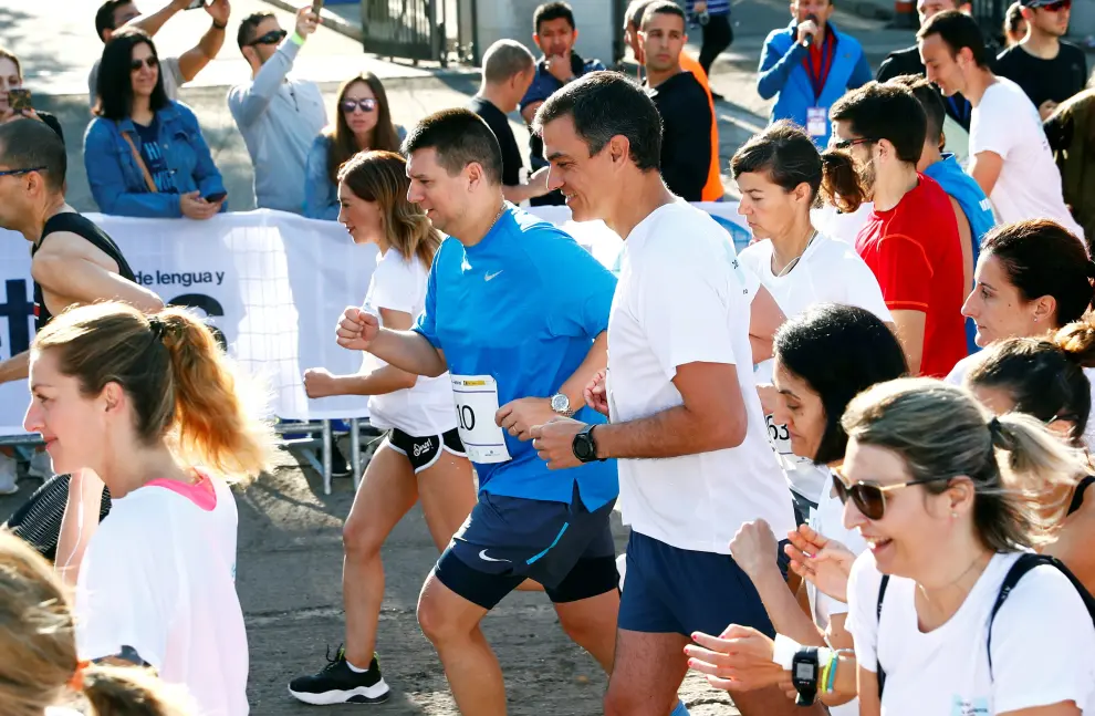 Spain's acting Prime Minister Pedro Sanchez takes part in a running race against gender-based violence in Madrid, Spain, June 9, 2019. REUTERS/Juan Medina [[[REUTERS VOCENTO]]] PAIN-POLITICS/SANCHEZ RACE