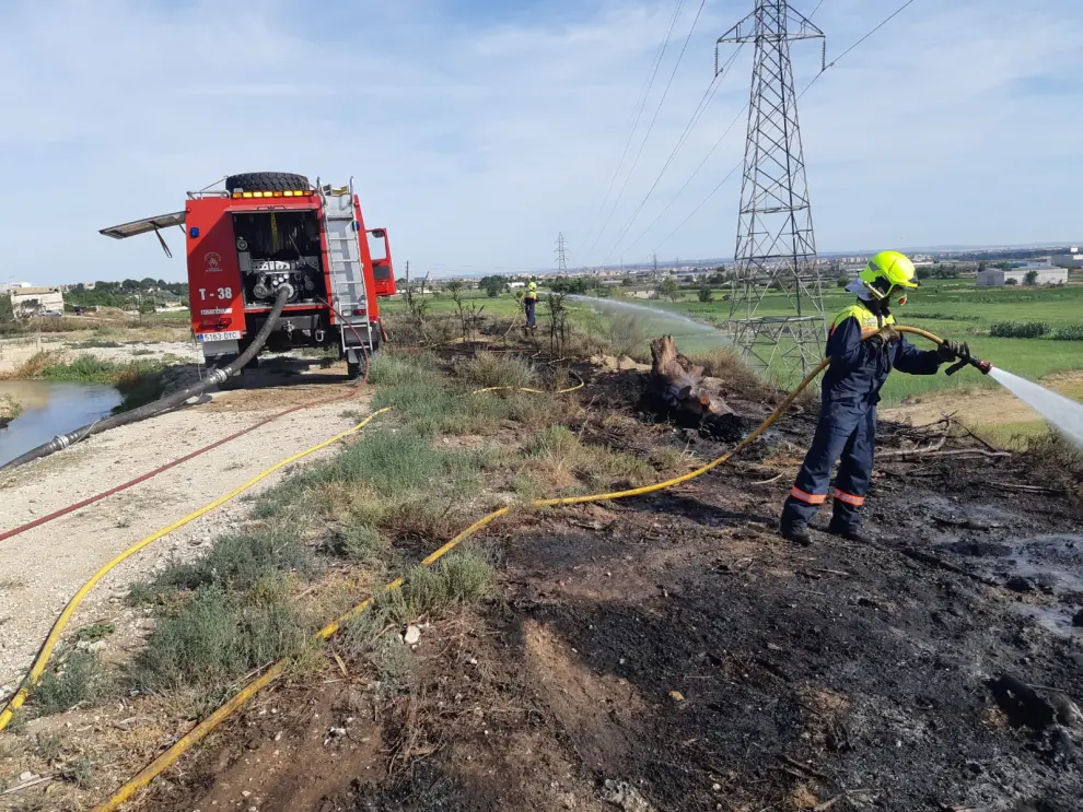 Los Bomberos de Zaragoza han apagado un pequeño incendio forestal en la zona de las esclusas de Valdegurriana