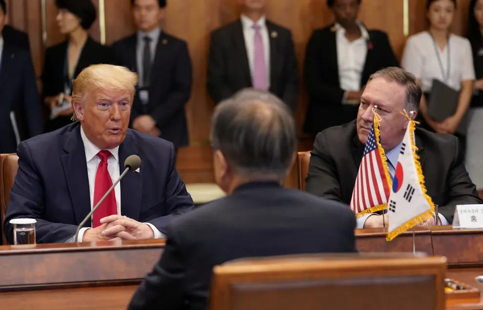 U.S. President Donald Trump looks on during a meeting with South Korean President Moon Jae-in at the Blue House in Seoul, South Korea, June 30, 2019. REUTERS/Kevin Lamarque [[[REUTERS VOCENTO]]] SOUTHKOREA-USA/TRUMP