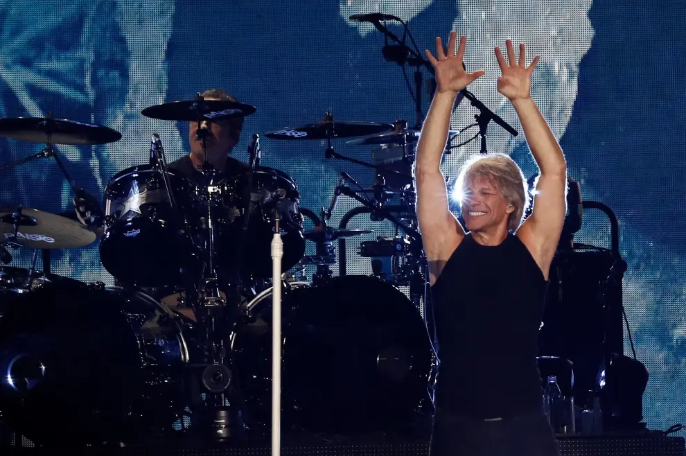 GRAF539. MADRID, 07/07/2019.- El cantante estadounidense Jon Bon Jovi, durante el concierto de su gira "This house is not for sale" ofrecido esta noche en el Wanda Metropolitano, en Madrid. EFE/Mariscal CONCIERTO DE BON JOVI EN MADRID