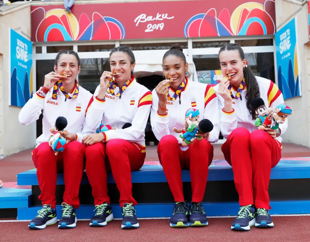 Medallistas aragoneses en Bakú.