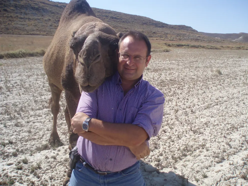 Ayuda junto a uno de los camellos.