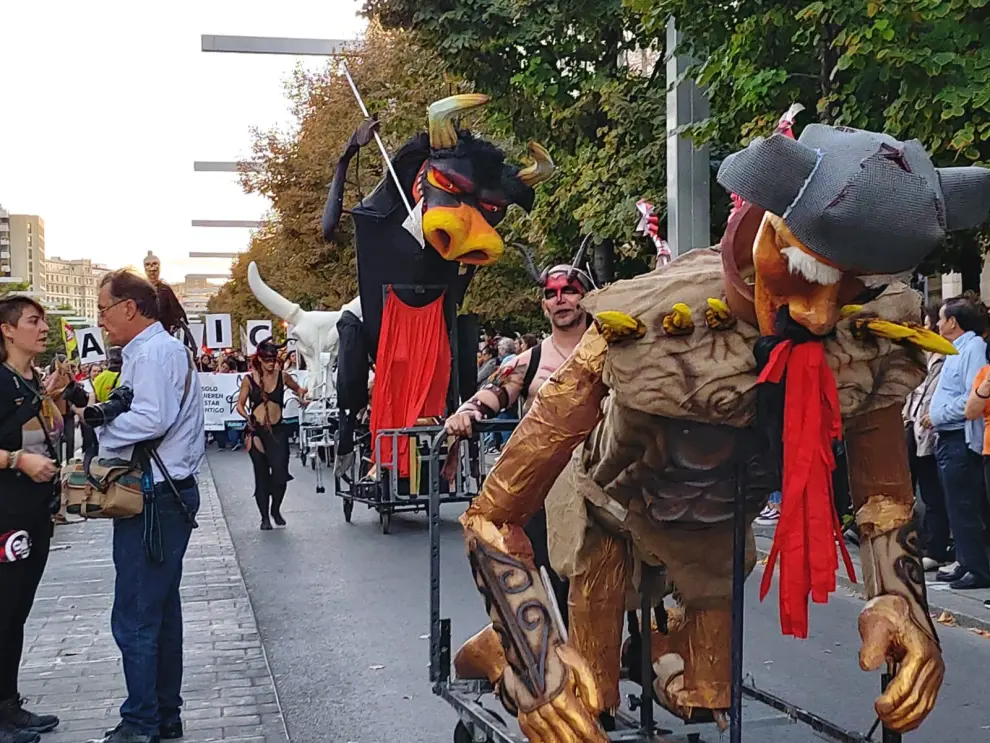 Manifestación antitaurina en Zaragoza en plenas Fiestas del Pilar 2019.