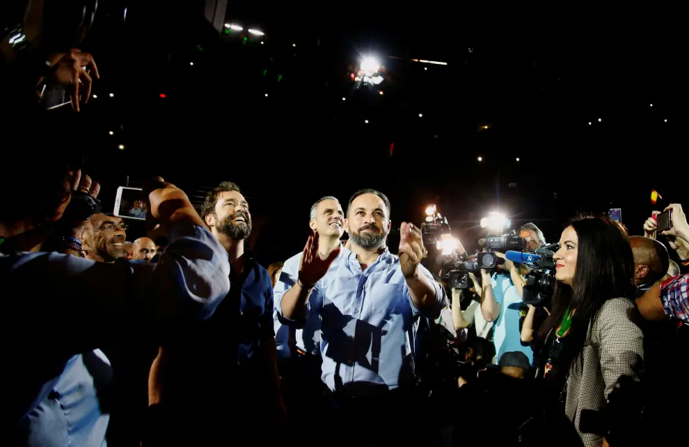 Santiago Abascal, leader of Spain's far-right party VOX, speaks during a political rally ahead of upcoming general elections at Vistalegre bullring in Madrid, Spain October 6, 2019. REUTERS/Javier Barbancho [[[REUTERS VOCENTO]]] SPAIN-POLITICS/