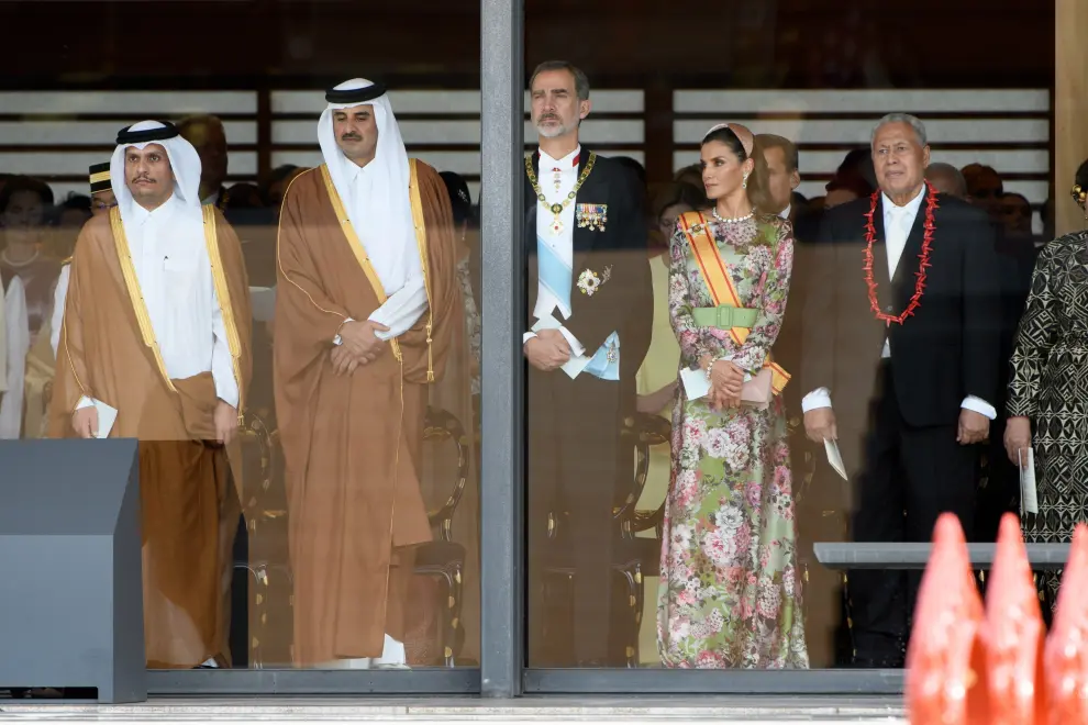 King Felipe of Spain and his wife Queen Letizia arrive at the Imperial Palace for the Court Banquets after the Ceremony of the Enthronement of Emperor Naruhito in Tokyo, Japan October 22, 2019. Pierre Emmanuel Deletree/Pool via REUTERS [[[REUTERS VOCENTO]]] JAPAN-EMPEROR/ENTHRONEMENT-BANQUET