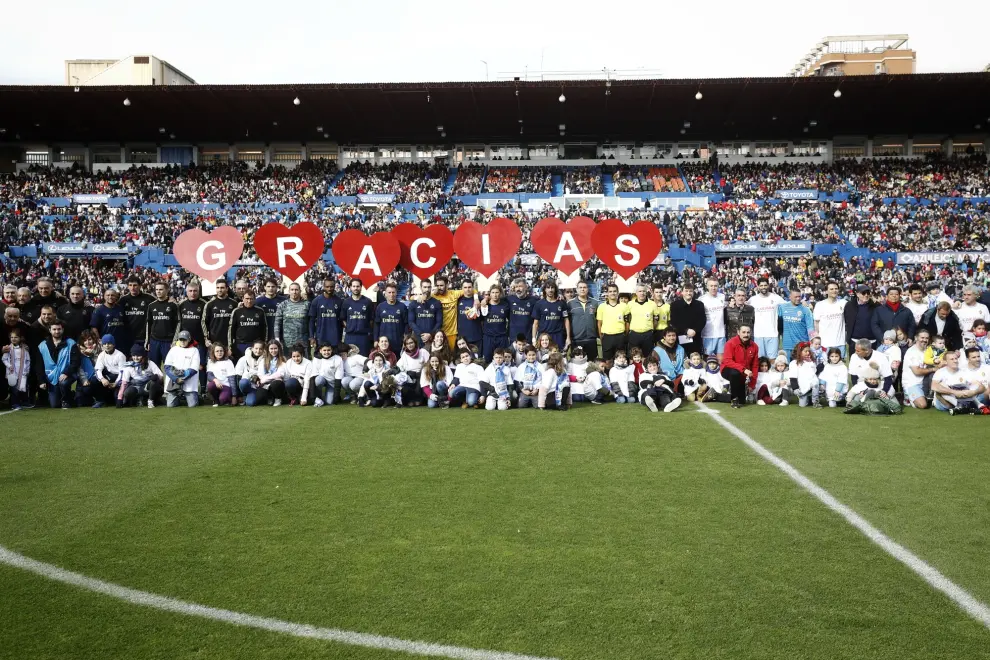 Partido de Aspanoa, que celebra este 2019 su 25º aniversario, entre los veteranos del Real Zaragoza y el Real Madrid, disputado en La Romareda