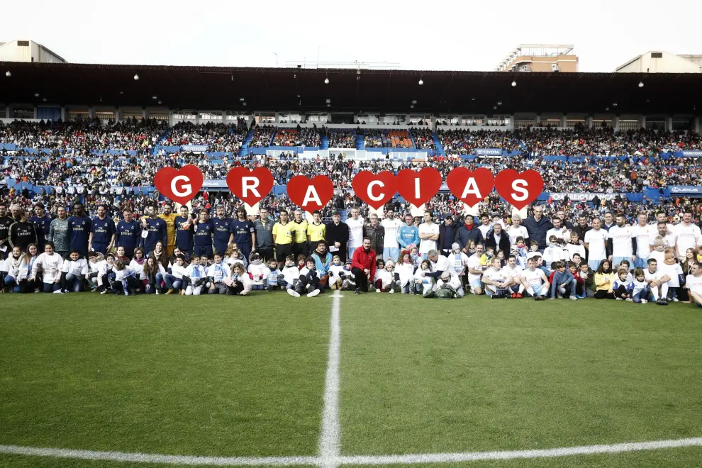 Partido de Aspanoa, que celebra este 2019 su 25º aniversario, entre los veteranos del Real Zaragoza y el Real Madrid, disputado en La Romareda