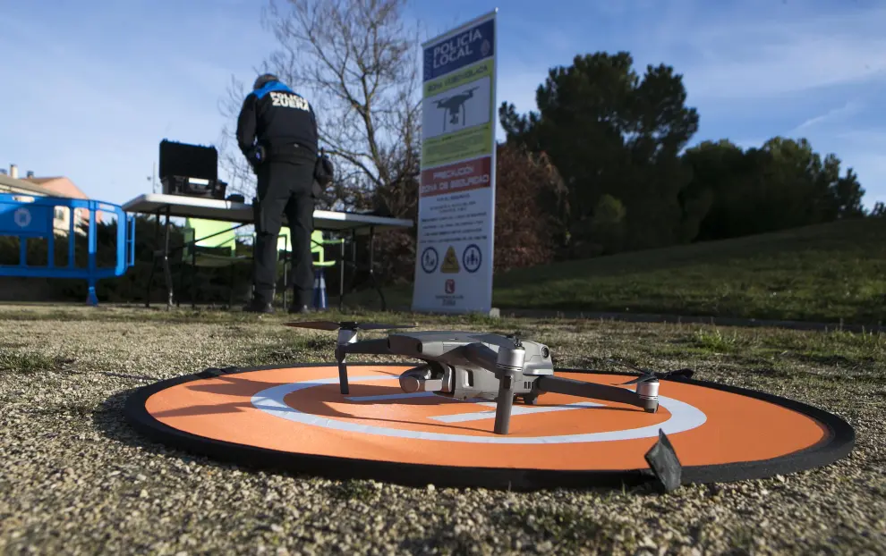 Vuelo en pruebas del dron sobre el parque fluvial de Zuera.