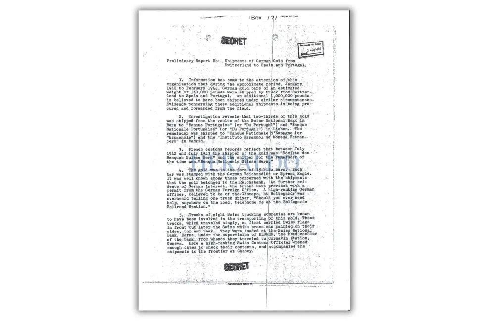 Documentos del Departamento de Guerra de Estados Unidos del oro nazi en Canfranc