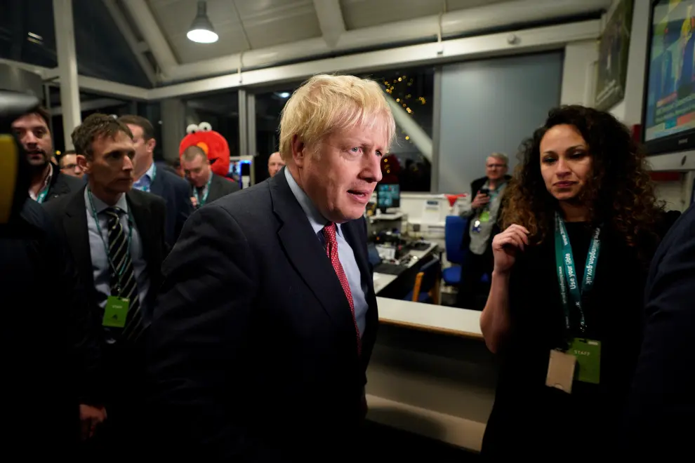 Conservatives' British Prime Minister Boris Johnson looks on after winning his seat of Uxbridge and South Ruislip at the counting centre in Britain's general election in Uxbridge, Britain, December 13, 2019. REUTERS/Toby Melville [[[REUTERS VOCENTO]]] BRITAIN-ELECTION/