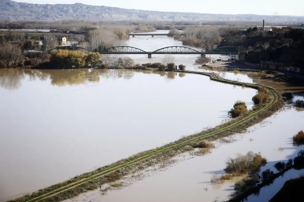 Crecida del río Ebro a su paso por la localidad zaragozana de Gallur.