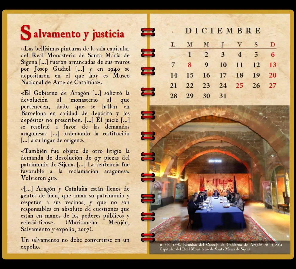 Calendario presidente de Aragón 2020.