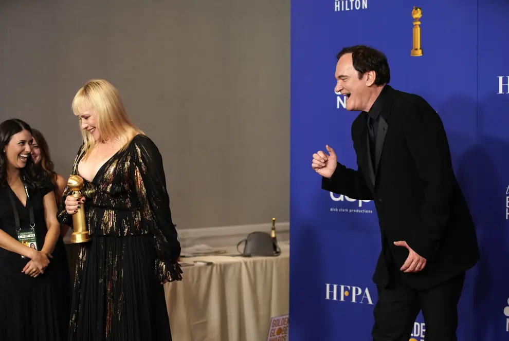 77th Golden Globe Awards - Photo Room - Beverly Hills, California, U.S., January 5, 2020 - Patrica Arquette and Quentin Tarantino pose backstage. REUTERS/Mike Blake [[[REUTERS VOCENTO]]] AWARDS-GOLDENGLOBES/