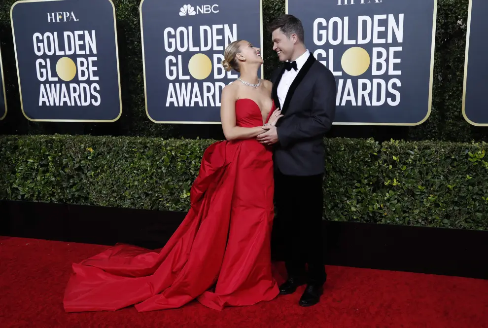 77th Golden Globe Awards - Arrivals - Beverly Hills, California, U.S., January 5, 2020 - Scarlett Johansson and Colin Jost. REUTERS/Mario Anzuoni [[[REUTERS VOCENTO]]] AWARDS-GOLDENGLOBES/