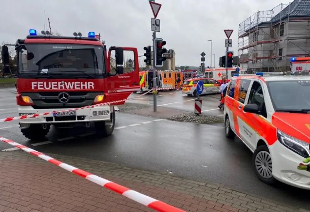 Emergency vehicles at the scene after a car ploughed into a carnival parade injuring several people in Volkmarsen