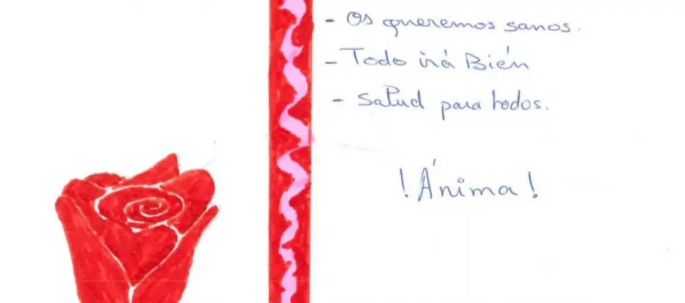 Dibujos y mensajes de apoyo enviados por los niños migrantes de un centro de Zaragoza a las personas mayores de las residencias